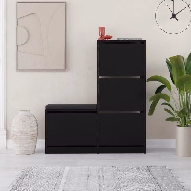 Scarpiera Salvaspazio 105x26x118,5 cm 3 Ante a Ribalta in Melamina Nero