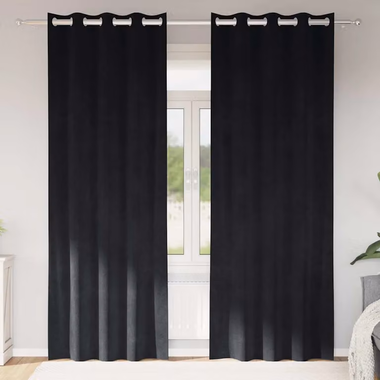 Set di 2 tende oscuranti in velluto vidaXL, colore nero, L: 140 cm x H: 225 cm
