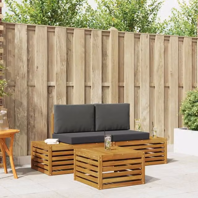 Set di divani da esterno per giardino e terrazza in legno di acacia color naturale e antracite L/P/H: 59 x 59 x 37 cm – 1