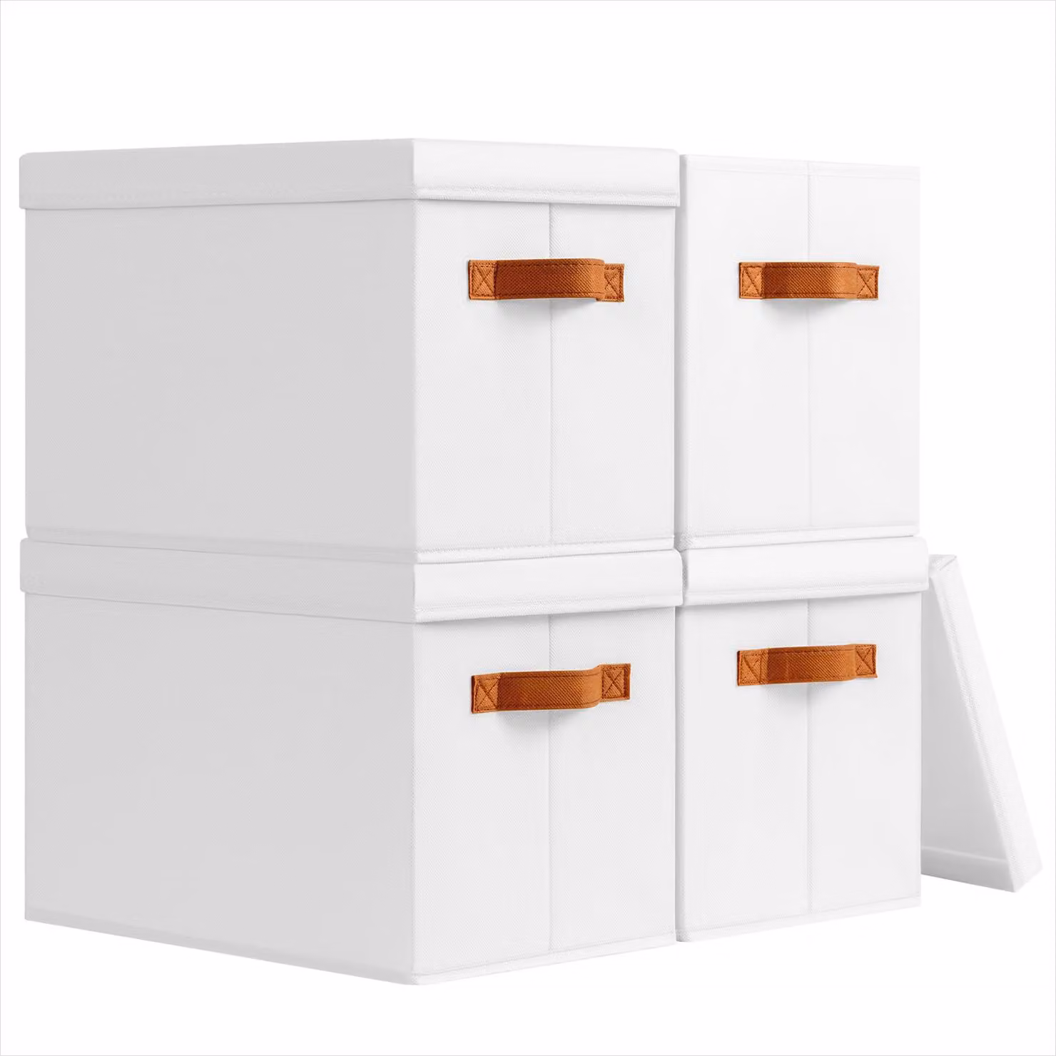 Contenitori con coperchio, set da 4, ceste pieghevoli in tessuto, impilabili