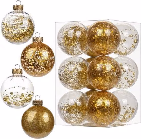 Set di 12 palline decorative in plastica traslucida, diametro 80 mm, ideali per l'albero di Natale, le decorazioni festive e i progetti fai-da-te