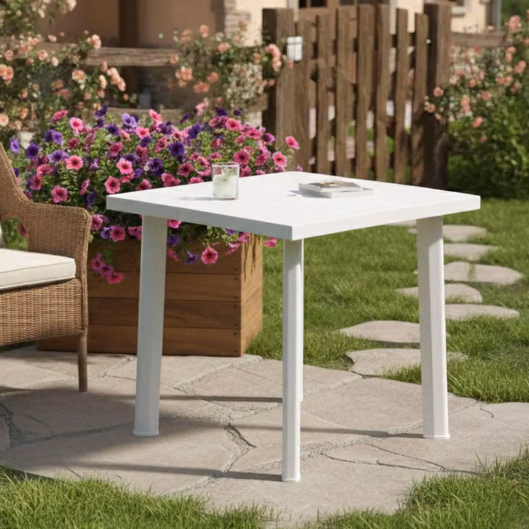 Tessner - Tavolo da Esterno, 80x75x72h cm Bianco, 4 Posti Italy
