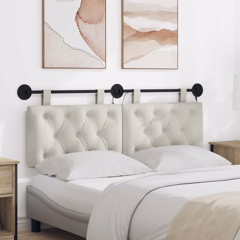 Testiera per letto sospesa vidaXL in velluto beige con illuminazione integrata L: 150 cm, H: 70 cm, P: 5,5 cm