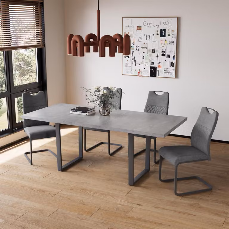 Tavolo allungabile con 4 sedie, struttura in MDF, colore grigio, dimensioni 130-170 cm
