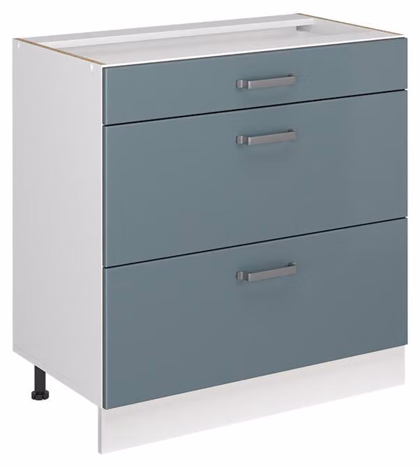 Mobiletto base per cucina Vicco R-Line Grigio-blu/Bianco 80 cm con 3 cassetti senza piano di lavoro, Model 72359
