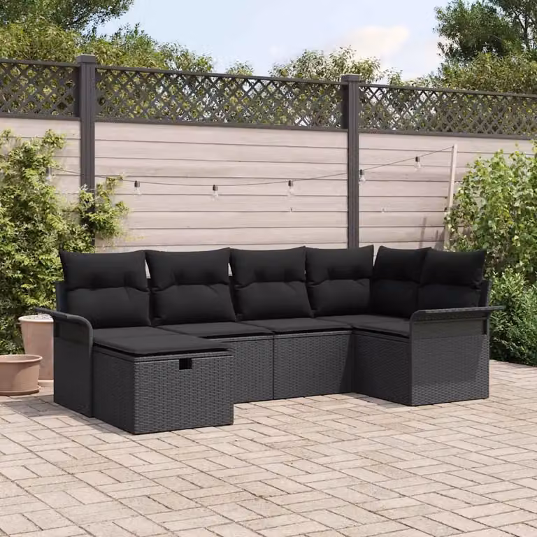 Set Divano da Giardino a L vidaXL 6 Pezzi in Rattan con Cuscini Grigio e Nero