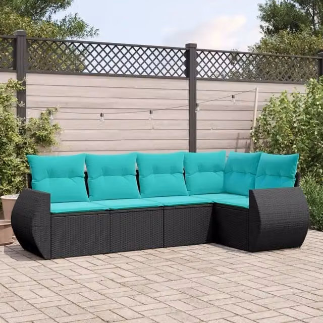 Set Divani da Giardino 5 pz con Cuscini Nero in Polyrattan 3221326