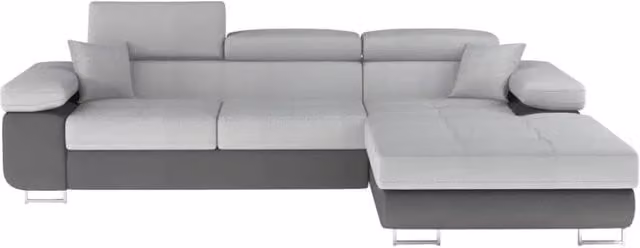Divano ad angolo trasformabile AMANDA Meublorama grigio con vano contenitore integrato e funzione letto L/P/H: 280 x 149 x 90 cm