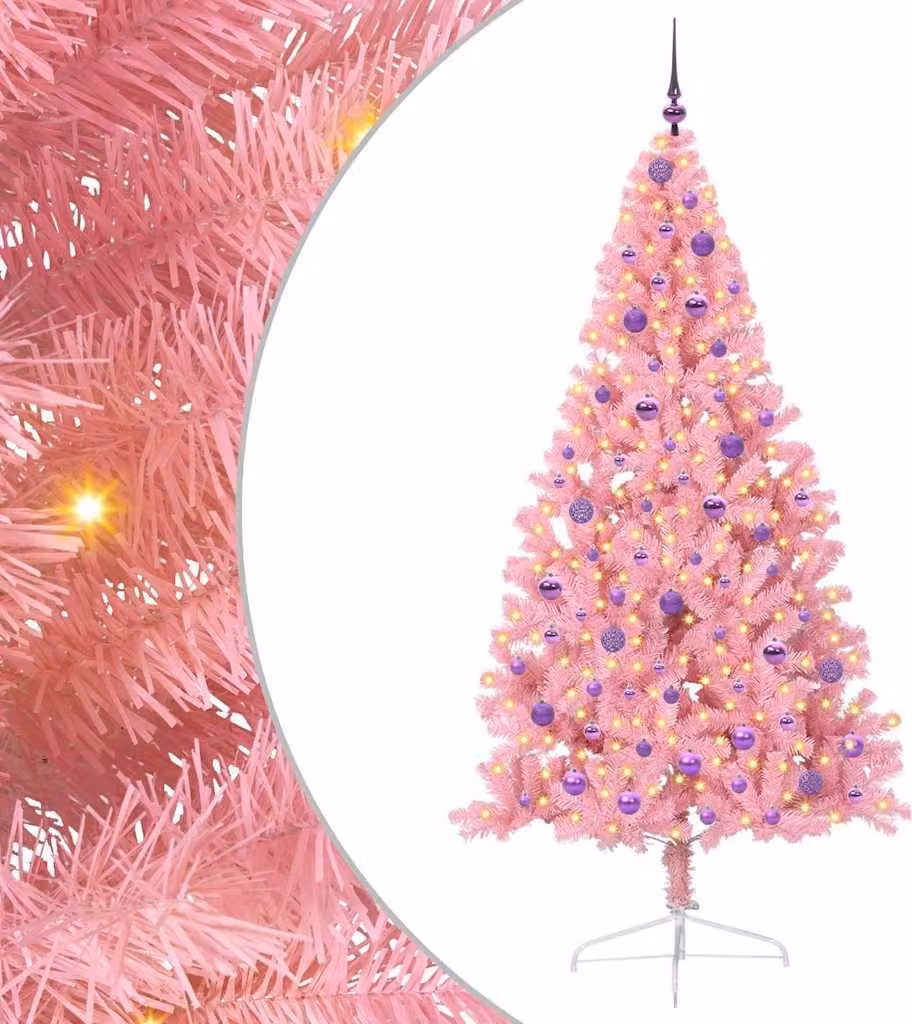 Albero di Natale artificiale preilluminato Rosa 210 cm PVC
