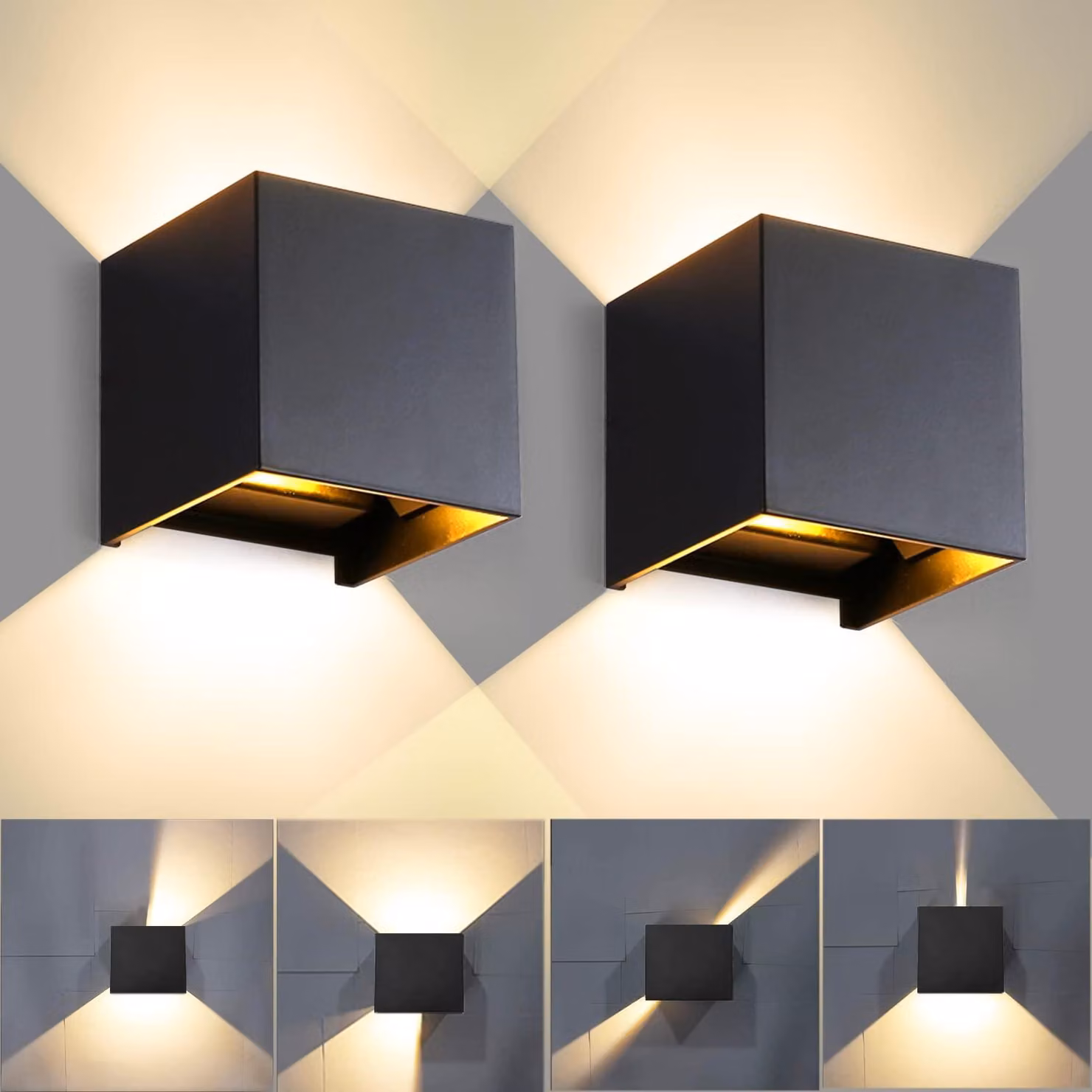 Lampada a LED da parete, 12W, 3000K, grado di protezione IP65, alluminio nero, set da 2