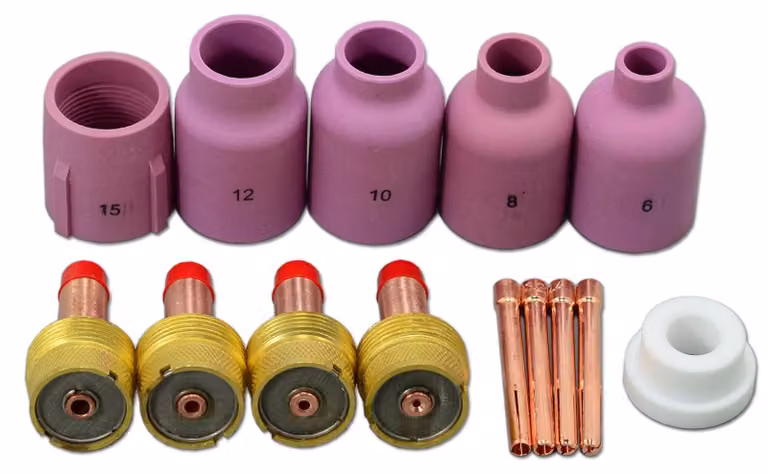 Kit per torcia di saldatura TIG, compatibile con i modelli WP 17, 18 e 26, serie Laser, set da 14 pezzi
