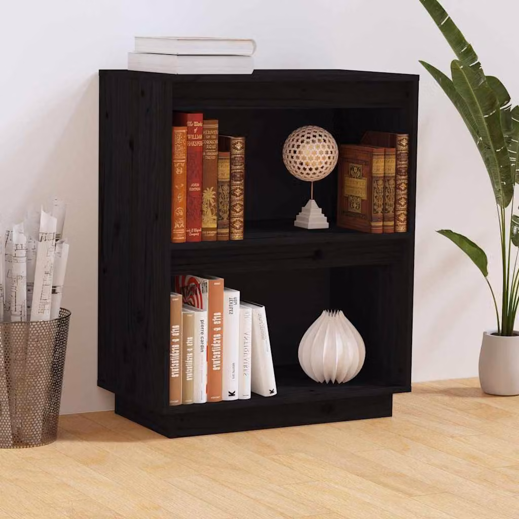 Consolle Mobile vidaXL in Legno Massello di Pino Nero Opaco L: 60 cm, P: 34 cm, H: 75 cm