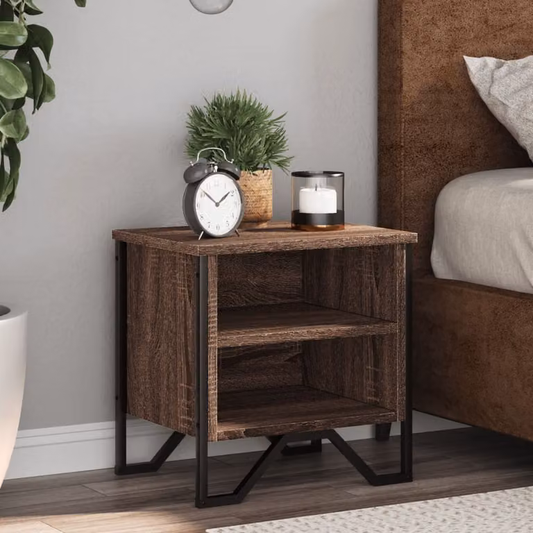 Comodino moderno vidaXL in legno e metallo, colore marrone, L 40 cm x P 30 cm x H 40 cm