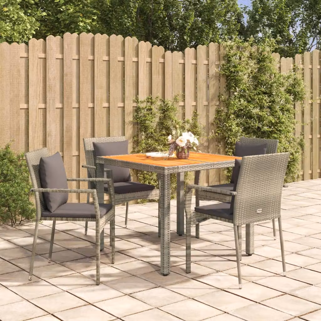Set da pranzo da giardino vidaXL in legno di acacia e polyrattan grigio con 5 pezzi