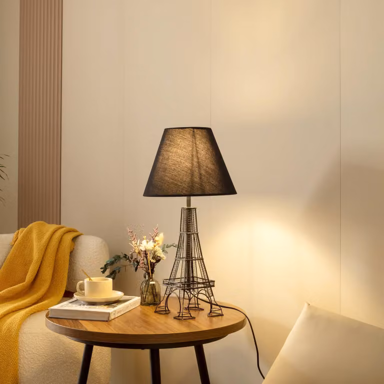 Lampada da tavolo Croia Lindby, Nero, Soggiorno / Sala da pranzo, Tessuto / Stoffa / Seta, Design, Lampada da tavolo