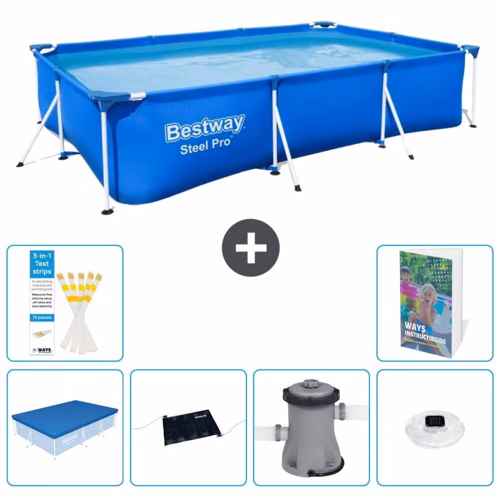 Bestway Steel Pro, piscina rettangolare - 300x201x66 cm - composta da 5 parti, modello S154