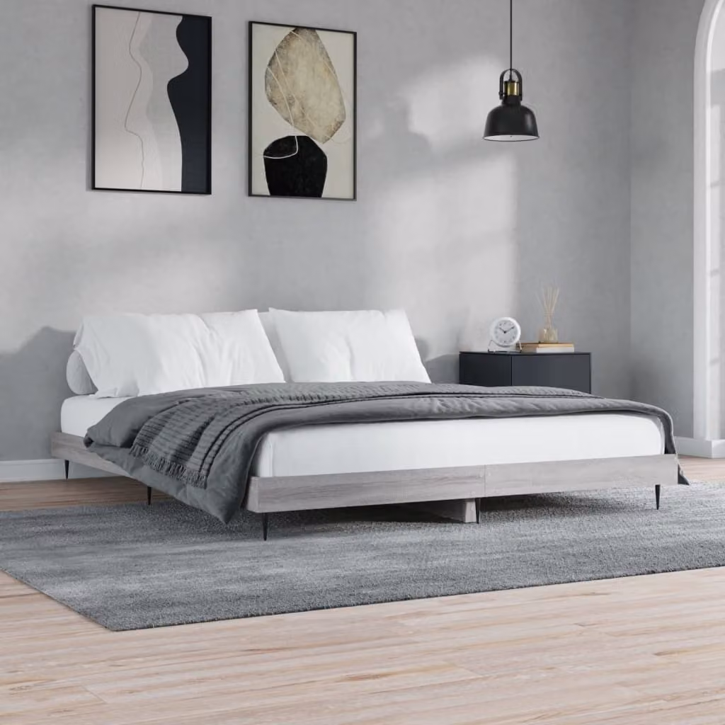 The Living Store Struttura letto grigio Sonoma 200x200 cm in materiale ligneo