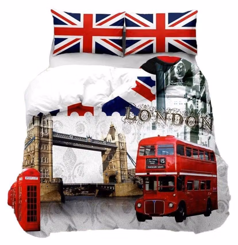 Set di lenzuola con copripiumino panoramico 3D della città di Londra – Include 2 federe