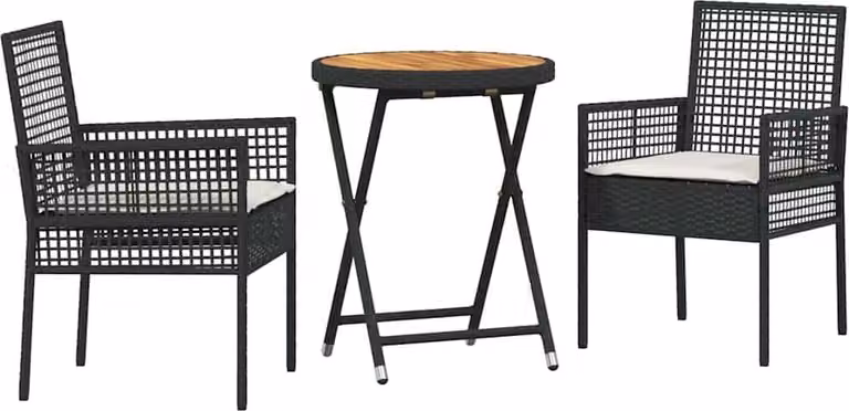 Set Bistro da Giardino 3 pcs Nero polyrattan