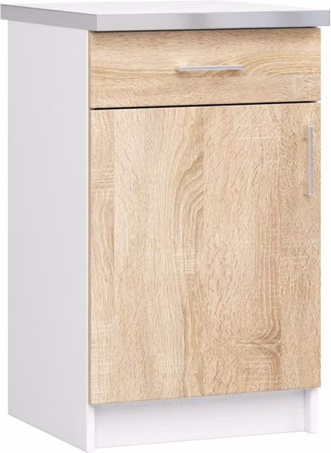 Mobile cucina modulare AKORD LIMA con piano di lavoro, colore Bianco e inserto frontale Sonoma Quercia, 1 anta e 1 cassetto, L/P/H: 50 x 44,5 x 82 cm