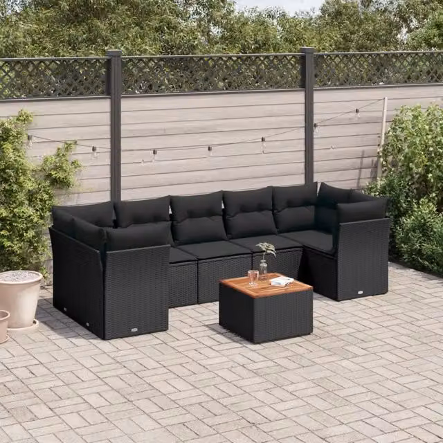 Set Divani da Giardino con Cuscini 8 pz Nero in Polyrattan 3255838