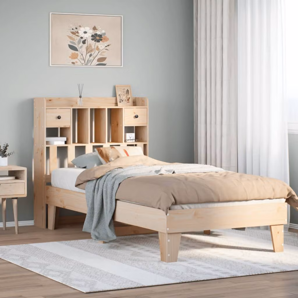 Letto singolo vidaXL in legno massello di pino rustico marrone con cassetti, L/P/H: 90 x 190 x 110 cm