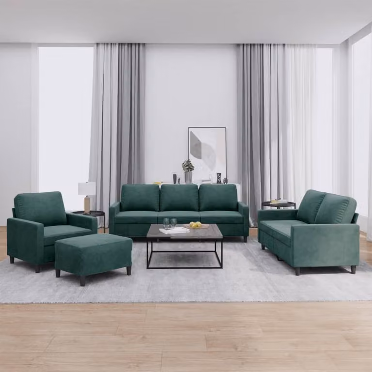 Maison Exclusive - Set divano 4 pezzi con cuscini in velluto verde scuro