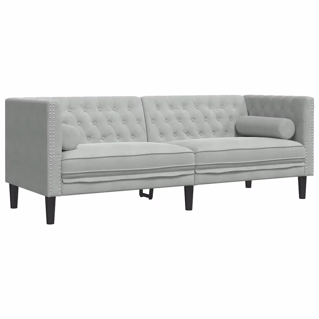 Divano Chesterfield vidaXL in Velluto Grigio con Cuscini, L: 194 cm, P: 74,5 cm, H: 70,5 cm – 2