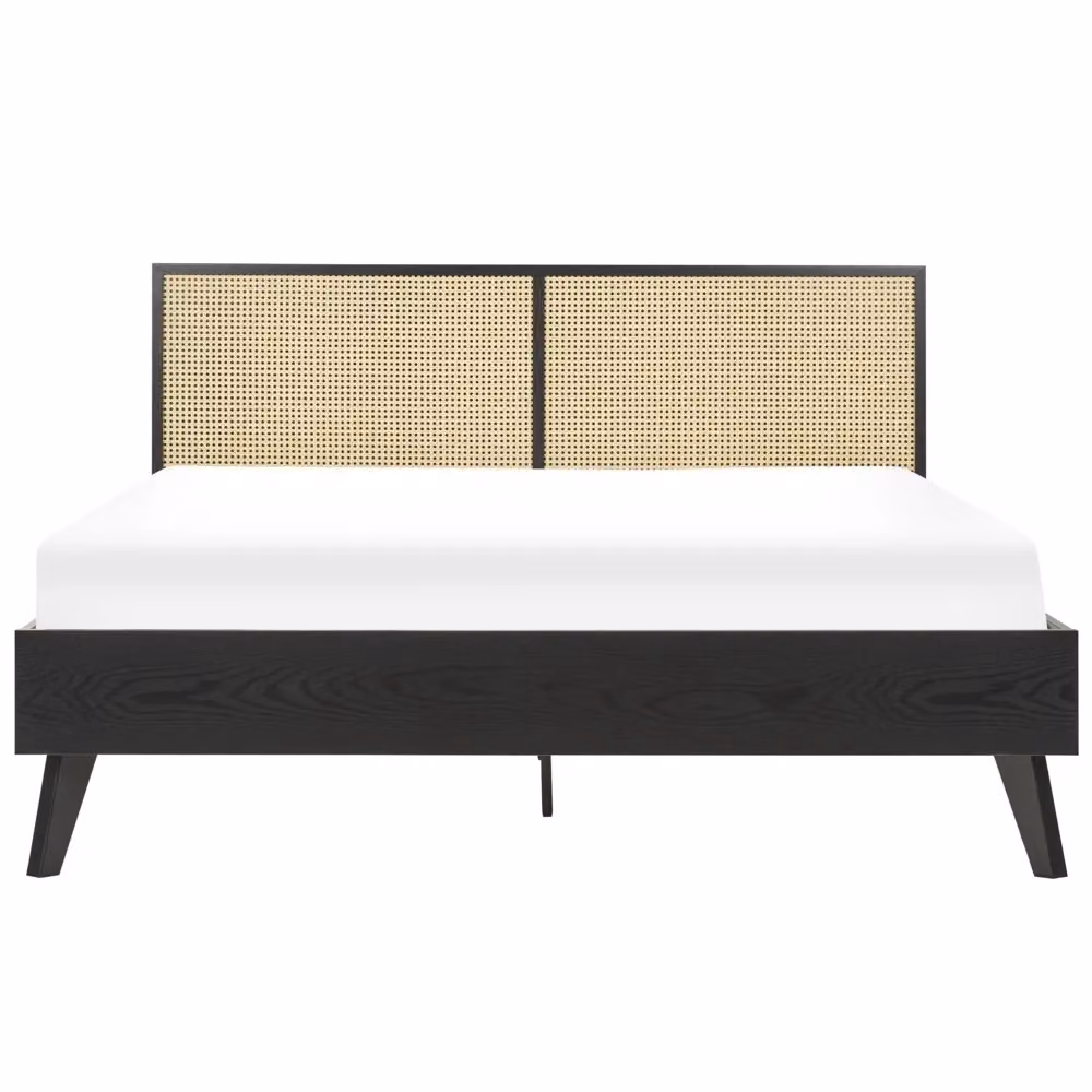 Letto matrimoniale BELIANI in legno di pino nero con testiera in vimini stile boho, L/P: 160 x 200 cm – 2