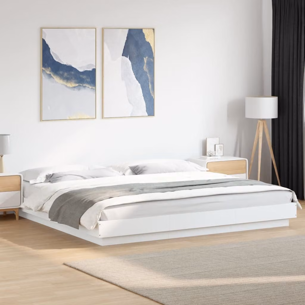 vidaXL Giroletto Moderno Bianco con Luci LED e Porte USB in Legno Multistrato L: 200 cm, P: 200 cm, H: 22 cm – 1