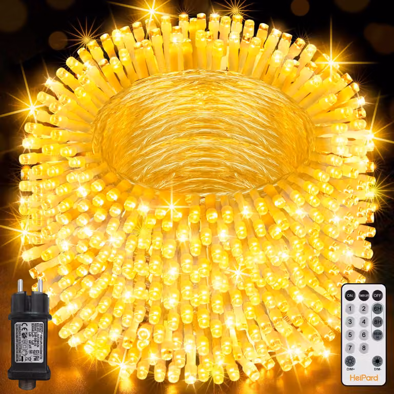 Catena luminosa con 800 LED, 80 metri, luce bianco caldo, grado di protezione IP44, 8 modalità, telecomando