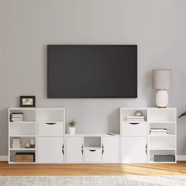 Mobile TV 5 pz con Contenitore ODDA Bianco in Legno di Pino 3365379