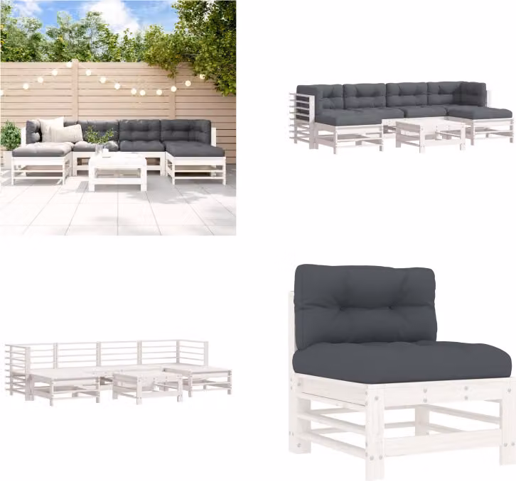 vidaXL Set da salotto da giardino 7 pezzi con cuscini in legno massiccio bianco - Set da salotto da giardino - Set da salotto - Set da salotto da esterno