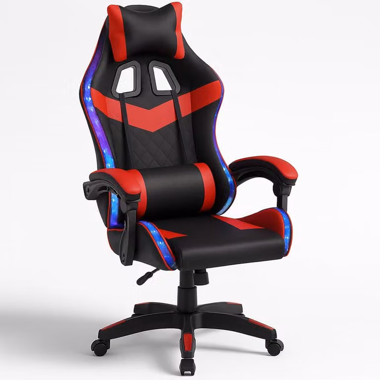 Sedia da gaming Shally Dogan con strisce LED RGB multicolore e rivestimento in ecopelle