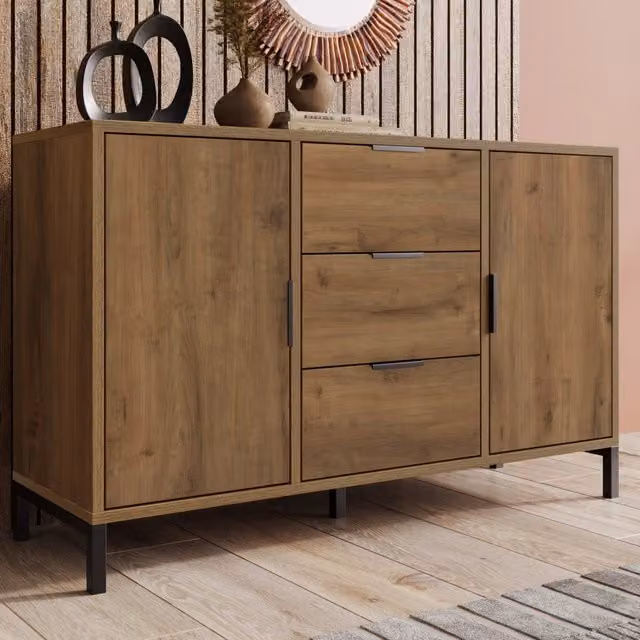 Cassettiera con Ante e Cassetti ¨C MINIMAL ¨C Rovere Scuro 120x40x76