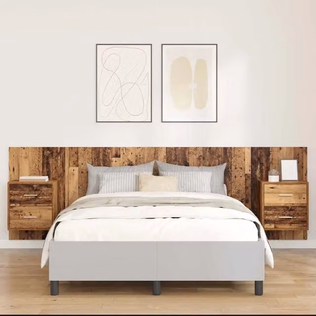 Set di 3 pezzi Testata con Comodini Integrati vidaXL in Legno Ingegnerizzato Marrone Moderno L: 257 cm, P: 39,33 cm, H: 32,5 cm – 1