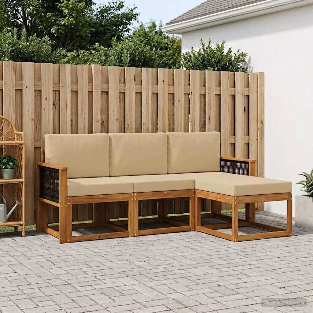 Set di divani da esterno vidaXL 4 pezzi in legno di acacia con cuscini beige e marrone per giardino e terrazza