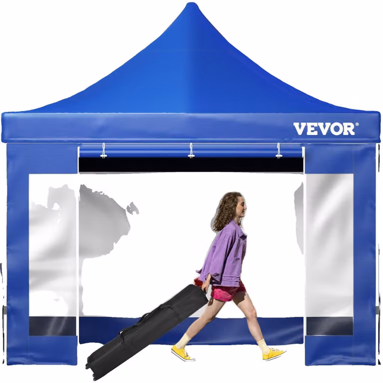 VEVOR gazebo pieghevole 3x3m gazebo pieghevole 240g poliestere rivestito in PVC gazebo pop-up 1,95-2,13m regolabile tenda da festa tenda da spiaggia blu per matrimoni o altre attività commerciali