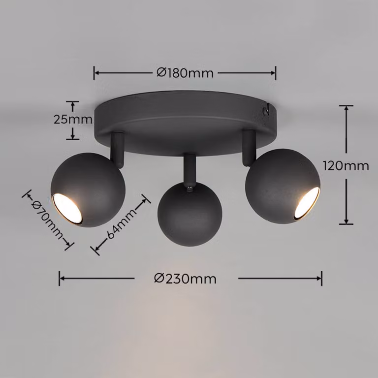 Reality Leuchten Plafoniera soffitto Enaro, dimmerabile, Nero, Soggiorno / Sala da pranzo, Metallo, Moderno, Plafoniera