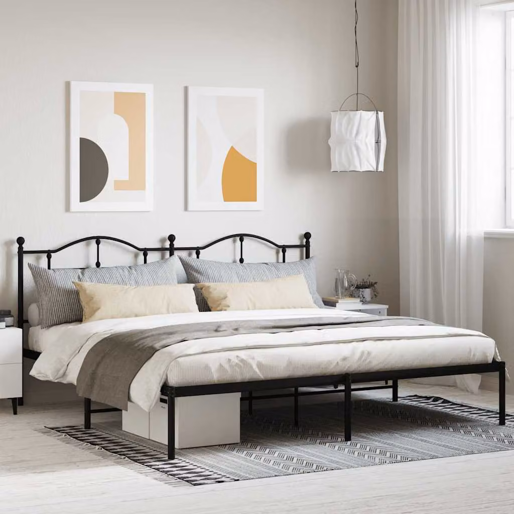 Giroletto vidaXL con testiera in metallo nero L 200 cm x P 200 cm
