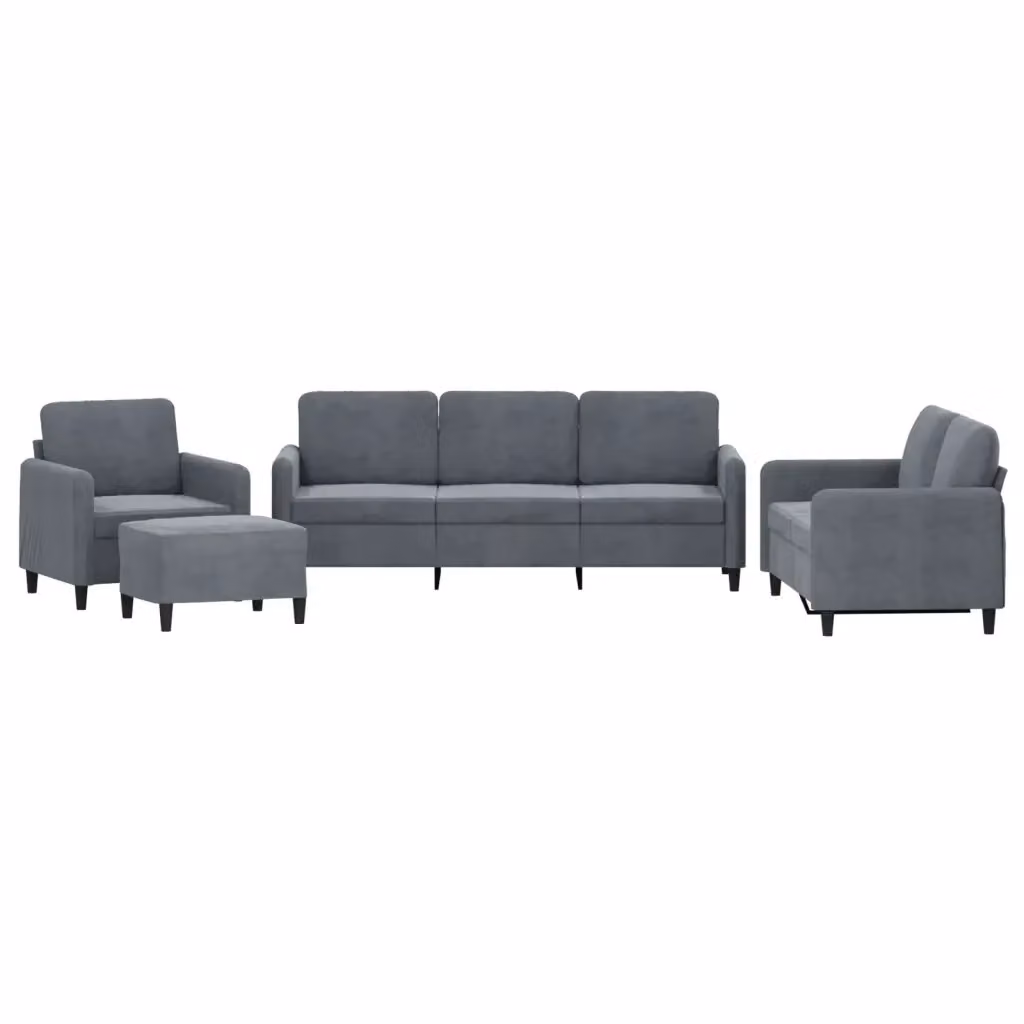 Set di divani 4 pezzi vidaXL in velluto grigio con pouf e cuscini per soggiorno moderno – 2