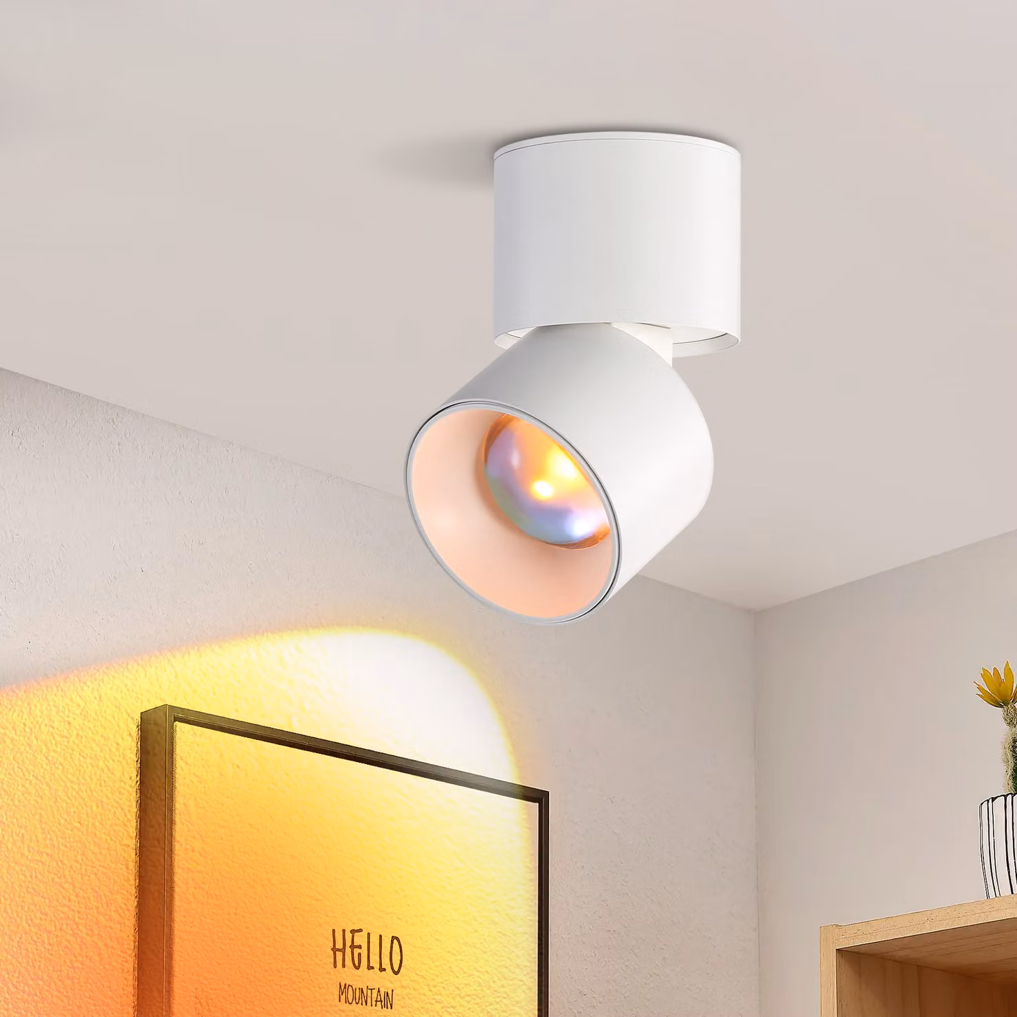 ZMH LED Plafoniera Faretto da soffitto 1 Fiamma Faretto da soffitto Bianco Moderno Rotondo Orientabile 350° Bianco Caldo Tramonto Interno per Soggiorno Camera da letto Scale