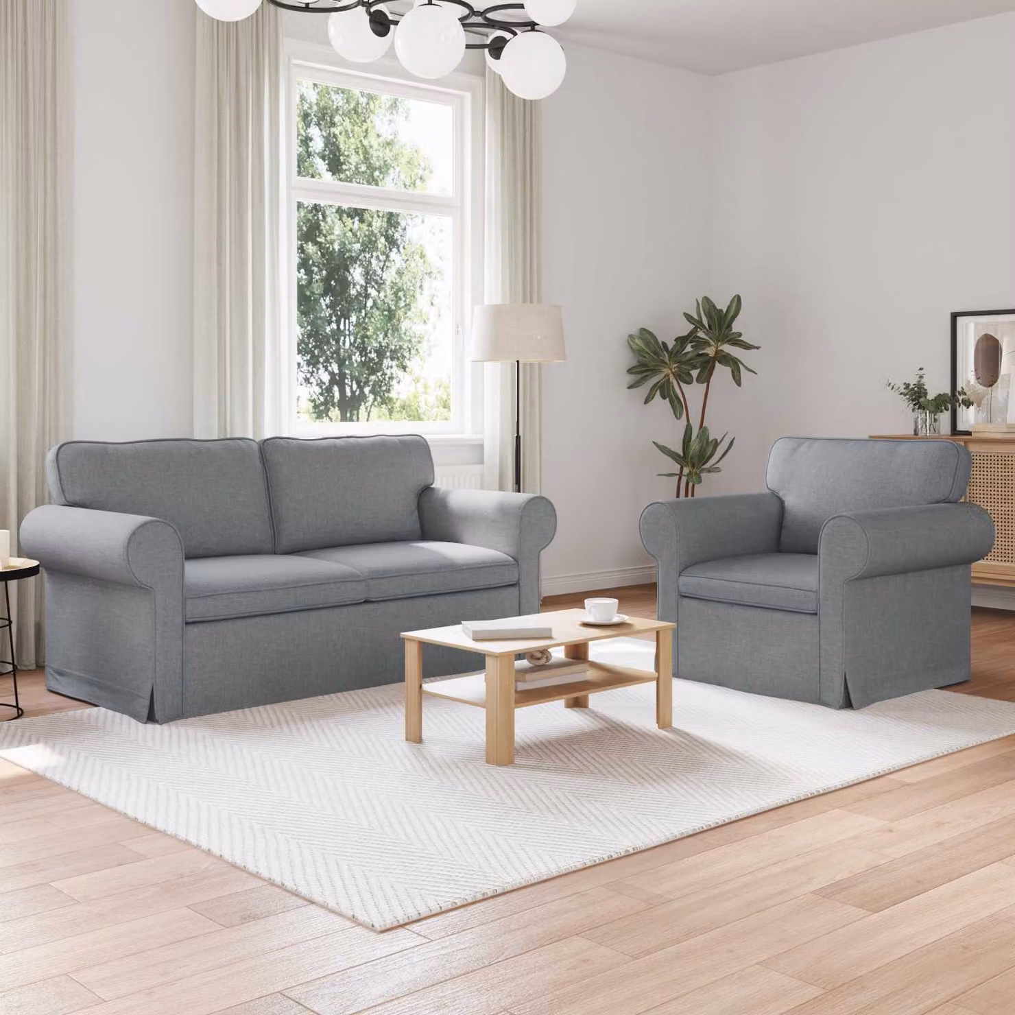 Set di 2 divani vidaXL moderni in tessuto grigio con struttura in metallo L: 175 cm, P: 82 cm, H: 80 cm – 1
