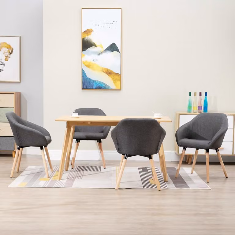 The Living Store Sedie da pranzo 4 pezzi. Tessuto grigio scuro