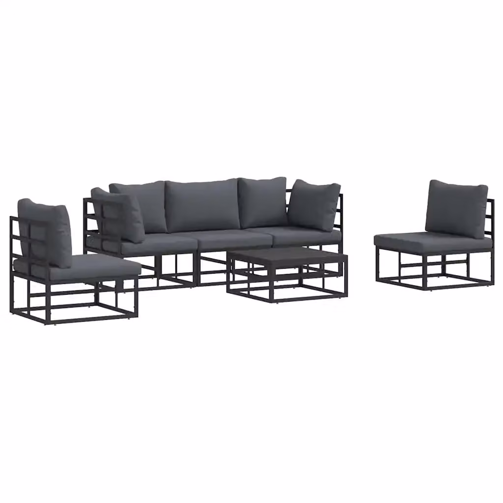 Set Divano da Giardino vidaXL 6 pz a Forma a L in Alluminio Verniciato Nero e Antracite con Cuscini Imbottiti – 2