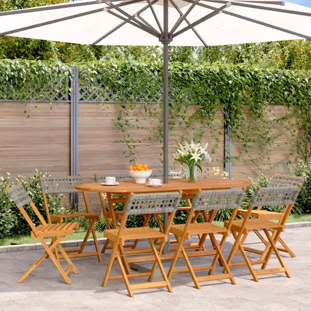 Sedie Pieghevoli 8pz Grigie Polyrattan Legno Massello 3214597