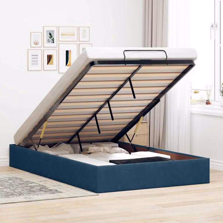 Struttura Letto con Contenitore a Sollevamento vidaXL in Velluto Blu L 120 x P 200 cm