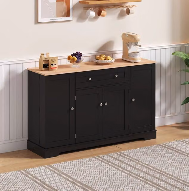 Buffet da cucina multifunzionale 138 cm con cassetto, ante con ripiani regolabili e sistema anti-ribaltamento