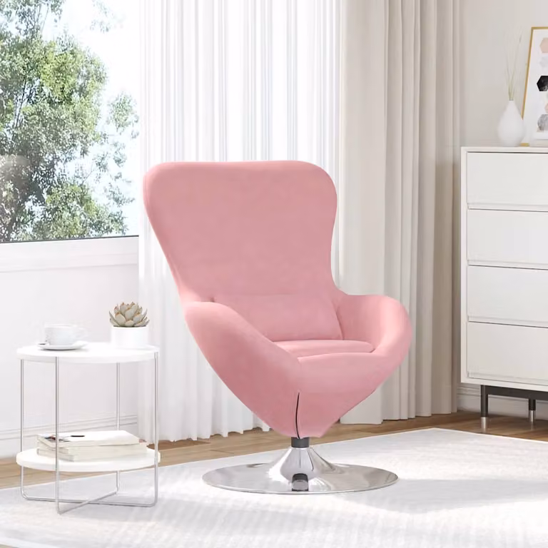 Poltrona uovo moderna vidaXL in velluto rosa con struttura in metallo e rotazione a 360 gradi