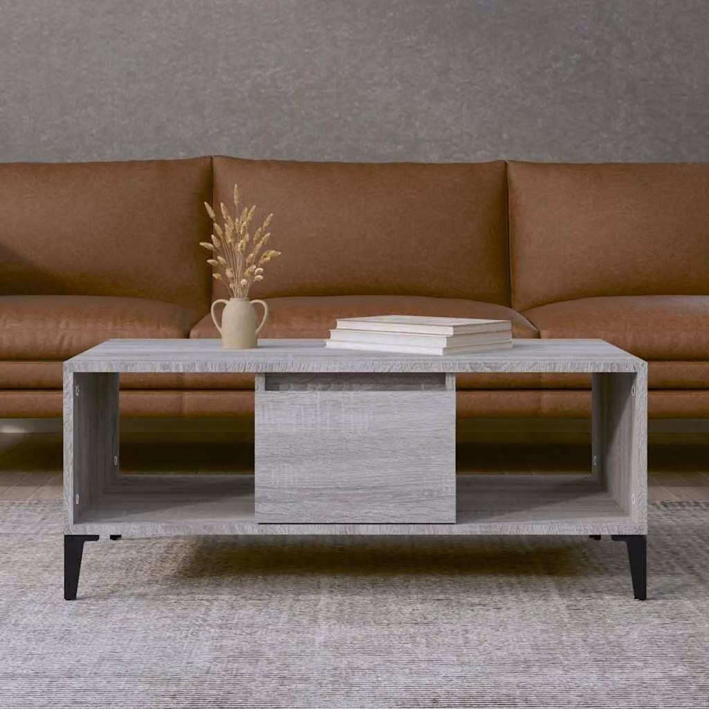 vidaXL Tavolino da salotto rettangolare in legno e metallo, Grigio, L 90 x P 50 x H 36,5 cm
